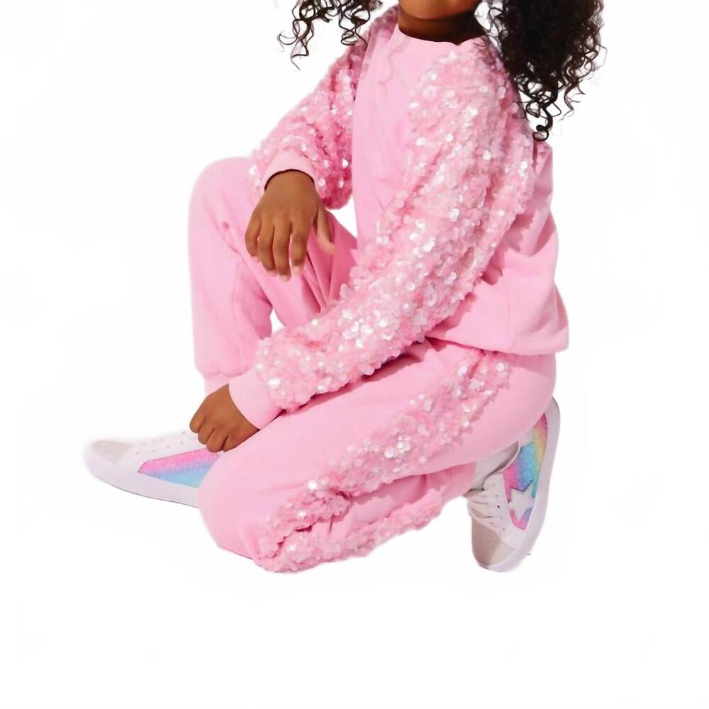 NEW LOLA + THE BOYS girls sequin jogger set in pink - Picture 3 of 3